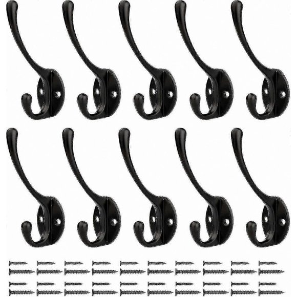 Black Wall-Mounted Hooks for Coats, Towels, and Accessories - Set of 10 for Kitchen or Bathroom Use