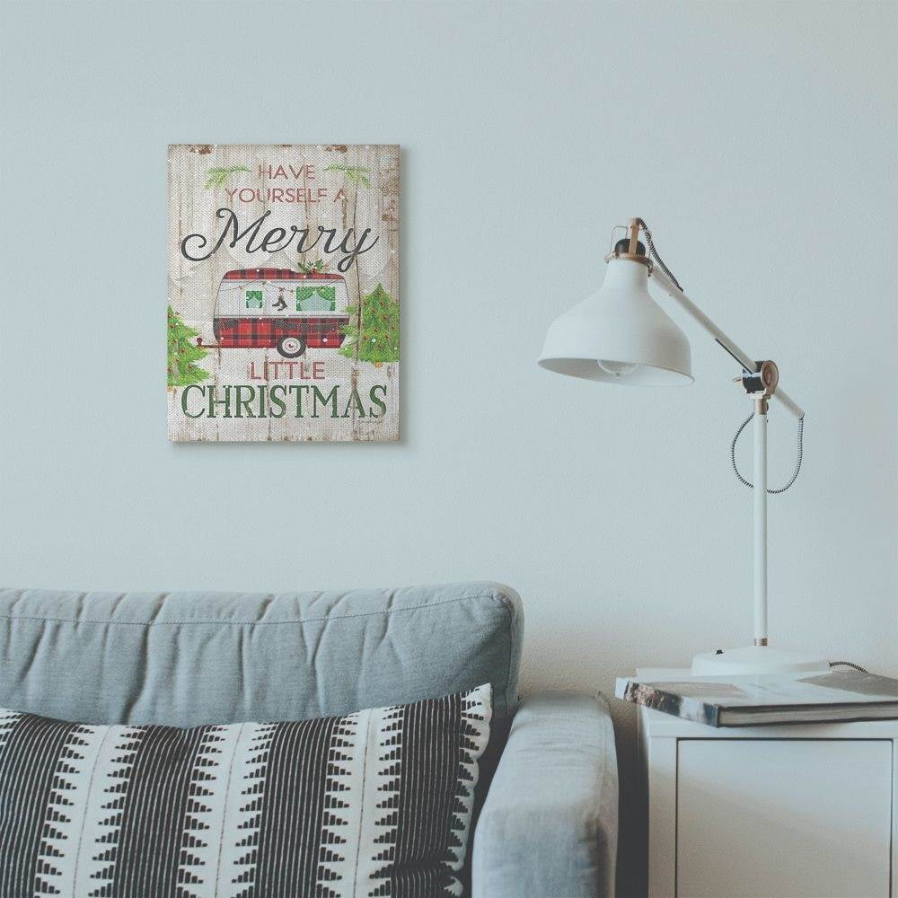 Stupell Industries Merry Little Christmas Red Plaid Camper Wood Texture Holiday Word DesignCanvas Wall Art By Artist Jennifer Pugh