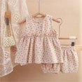 thumbnail image 2 of NIEWTR Girls Summer Clothes 2 Piece Outfits Ruffle Sleeveless Top and Floral Shorts with Pockets Girls Clothing Sets 4-8Y Casual Loungewear(A-Khaki,12-18 Months), 2 of 4
