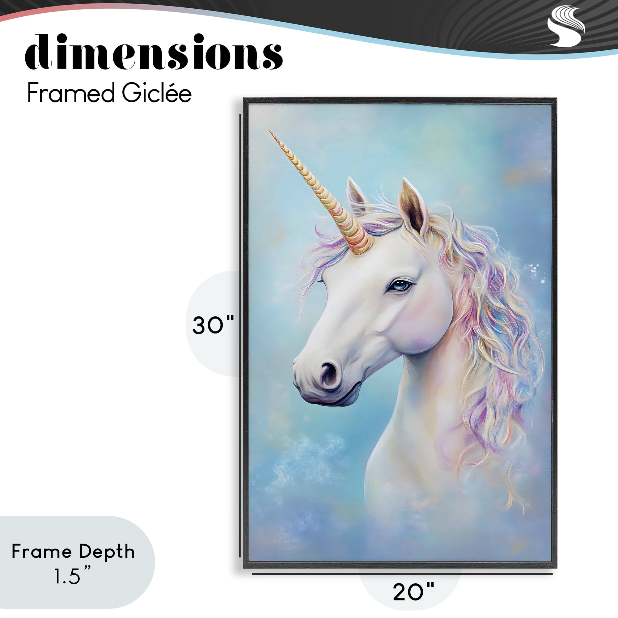 Stupell Industries White Unicorn on Blue Black Framed Giclee Art, design by Creative Studio