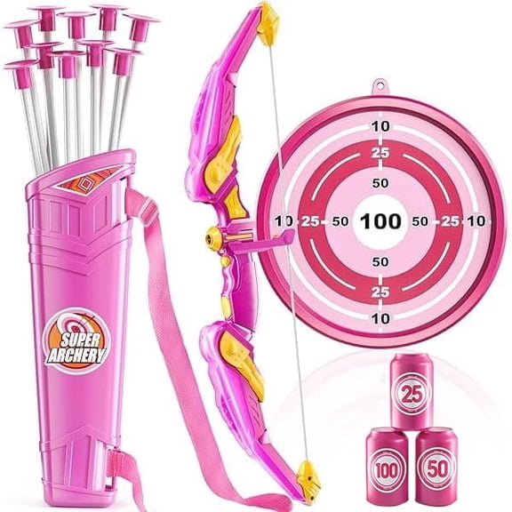 Bow and Arrow - LED Light Up Premium Archery Target Play Set with 10 Suction Cup Arrows, 1 Quiver, 3 Targets, Indoor Outdoor Sport Excellent Gift for Family and Friends.