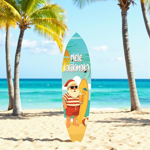 Mele Kalikimaka Christmas Surfboard Wall Art - Weather-Resistant PVC, Tropical Holiday Decor (3 Foot)