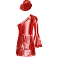 thumbnail image 2 of iixpin Girls Disco Bodysuit Set, 3-Piece Dance Outfit with Fringed Skirt & Sequined Hat Red 12, 2 of 7