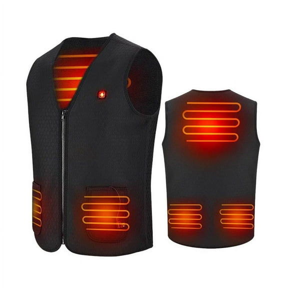 Lolmot Unisex Black Heated Vest V-Neck Smart Heating Coats Winter Outdoor USB Electric Heated Vest Body Warmer Clothes