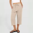 thumbnail image 7 of Petite Capris for Women with Pockets Summer Casual Loose Drawstring Elastic High Waist Straight 2026 Lounge Beach Cropped Trousers Khaki M, 7 of 7