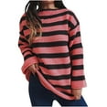 thumbnail image 2 of Women's Classic Pullover Sweater Round Neck Knitted Stripe Long Sleeve Loose Blouse, 2 of 6