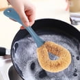 thumbnail image 3 of Household Coconut Fibre Pot Brush Long Handle Scrub Brush Kitchen Cleaning Tool for Dish Plate (Dark Blue), 3 of 5