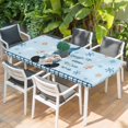 thumbnail image 2 of Blue Christmas Table Cloths for 5 Foot Rectangle Tables, Xmas Gnomes Snowflakes Gingerbread Man Patio Waterproof Elastic Fitted Tablecloths, Washable Rectangular Table Cover for Camping, 2 of 8