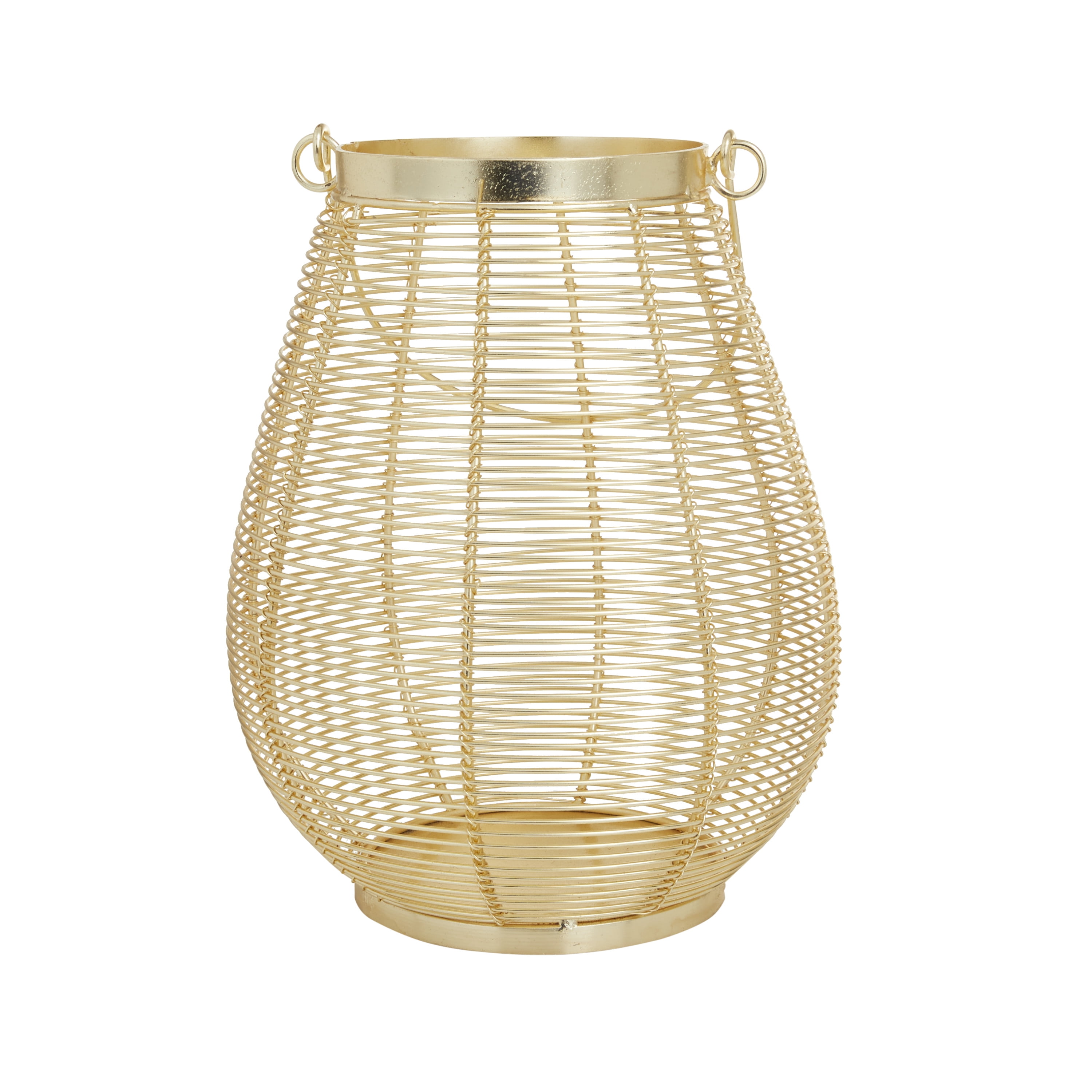 DecMode Gold Metal Decorative Candle Lantern with Thin Metal Handle
