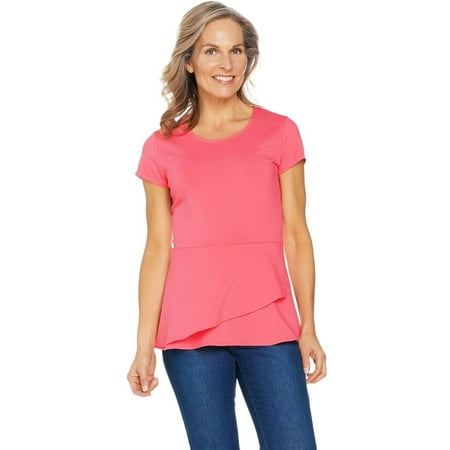 Isaac Mizrahi Short Slv Peplum Flounce Knit Top A290866