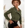 thumbnail image 4 of Women'S Cropped Corduroy Belted Jacket Motorcycle Jacket Coat  Green S, 4 of 7