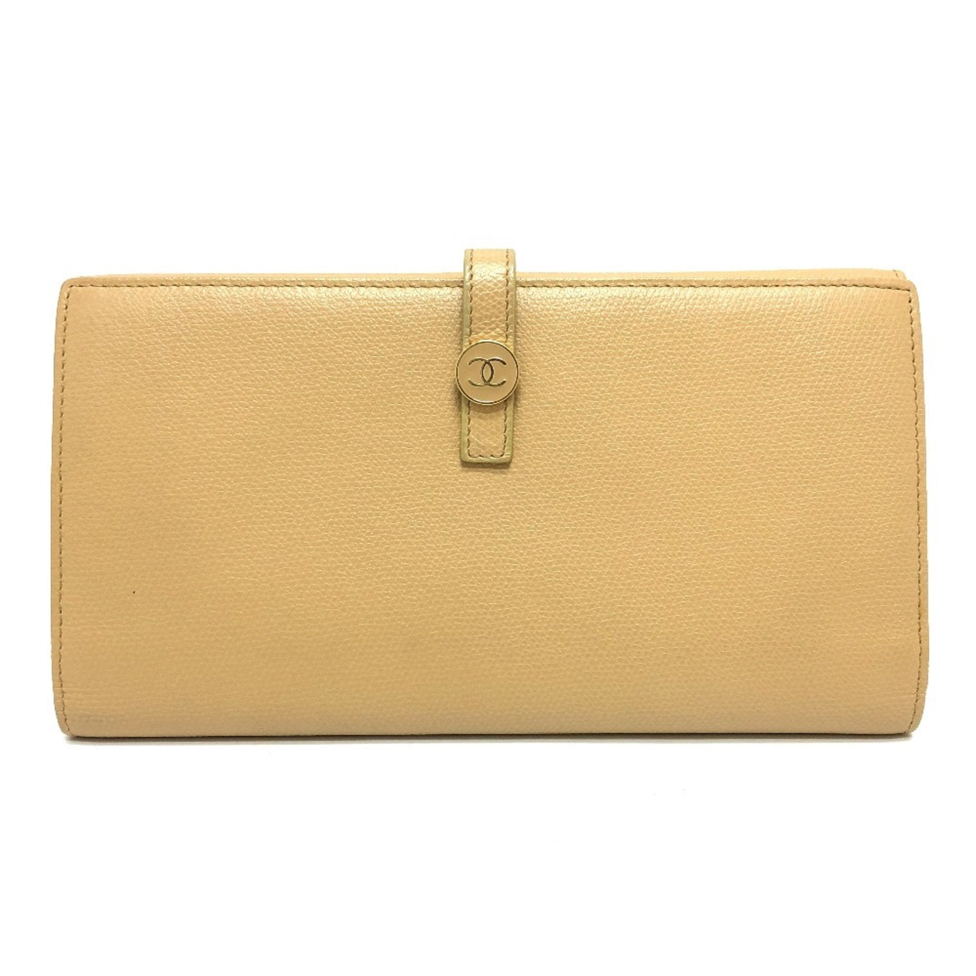 Pre-Owned CHANEL Coco Button Wallet, Bi-fold Long Leather  Chanel Wallet Purse Bifold Coco Button Beige Woman unisex main image 0
