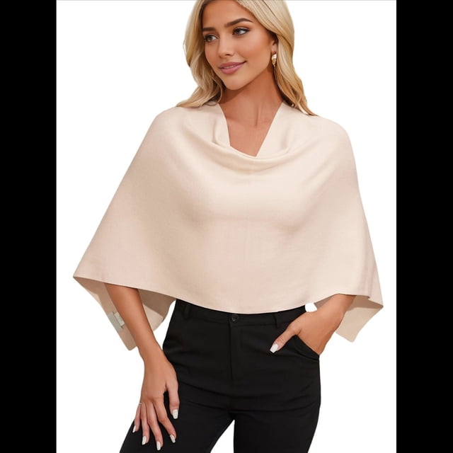 Poncho para Mujer, Corte Entallado, Chal Versátil, Tejido Suave, Cuello Vuelto, Top Corto Albaricoque un Tamaño