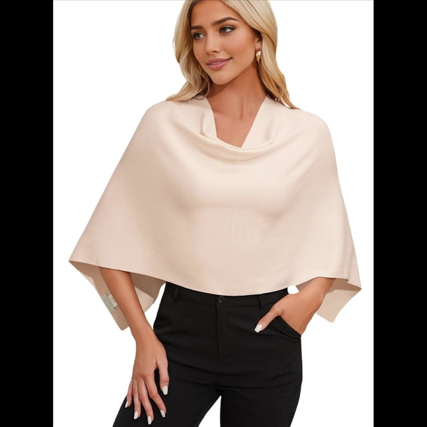 Poncho para Mujer, Corte Entallado, Chal Versátil, Tejido Suave, Cuello Vuelto, Top Corto Albaricoque un Tamaño