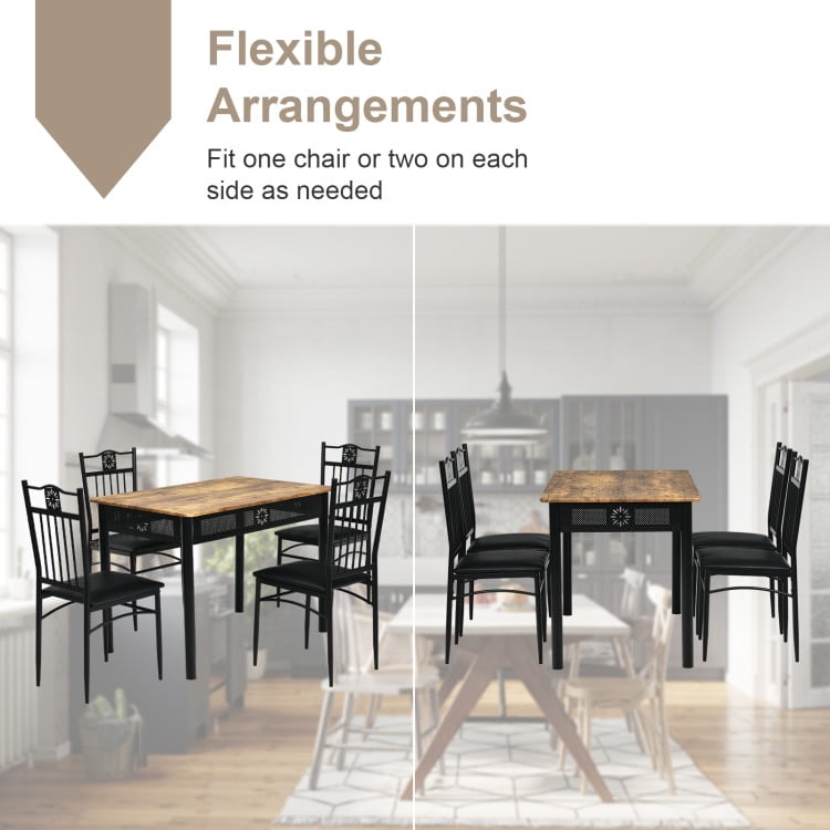 Finihen Dining Set, Dining Table Set, 5 Pcs Dining Set Wood Metal Table and 4 Chairs with Cushions, for Home, Restaurant, Black