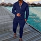 thumbnail image 2 of Hombres Casual Solid Fashion Turndown Traje deportivo Cremallera Pantalones de manga larga Chándal de dos piezas Pompotops oipoqjl51791, 2 of 5