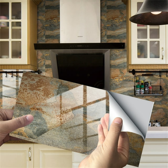 Fall Home Decor 4PCS Peel And Stick Rock M Arble Pattern Crystal Film Tile Stickers Home Decoration Self Adhesive Floor Stickers Wall Stickers