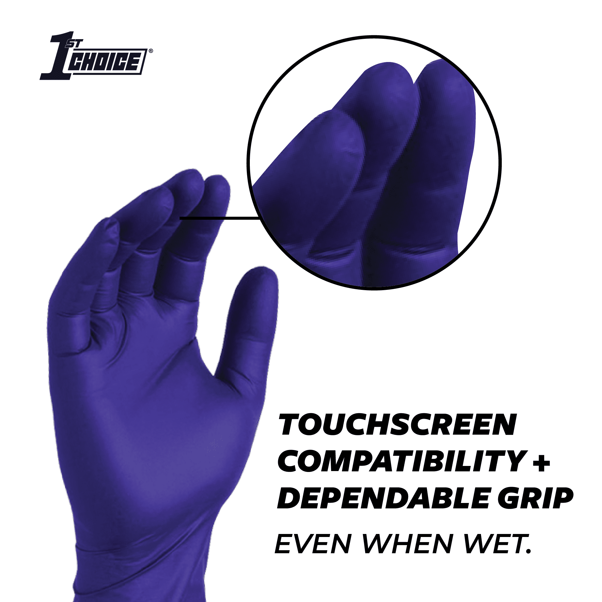 1st Choice Indigo Nitrile Exam Gloves, Size Medium, 1000 Count, Light-Duty
