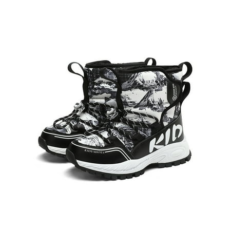 

Crocowalk Girls Non-Slip Plush Lined Mid Calf Boot Walking Snow Boots Casual Hook And Loop Winter Shoes Black 3Y