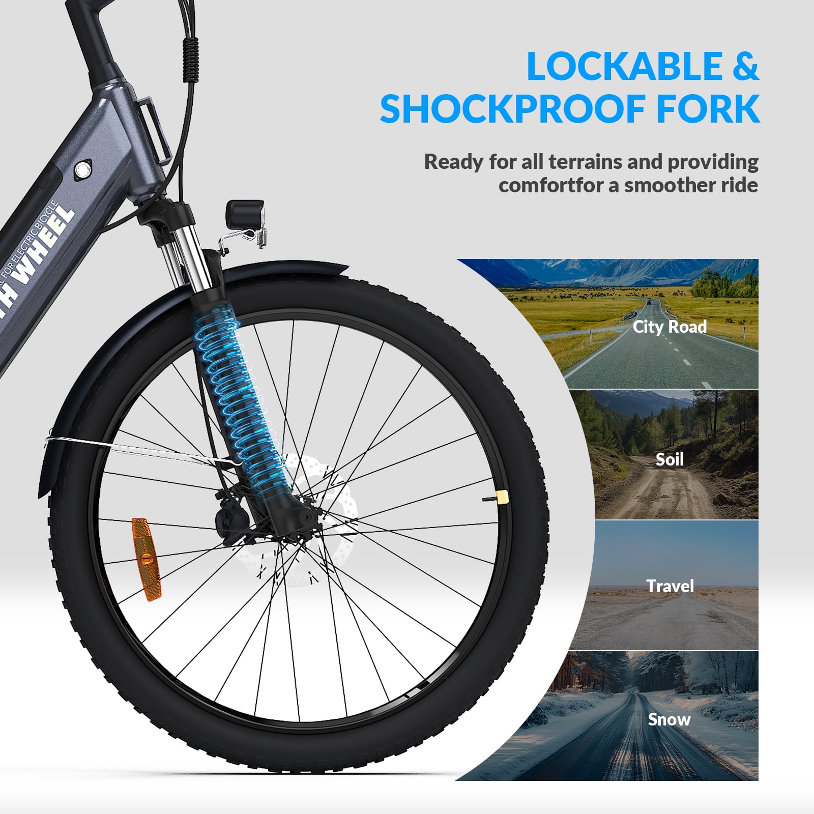 5TH WHEEL Electric Bike for Adult with 350W Motor, W18B 26" EBike with 36V 10.4Ah Removable Battery Ebike, Electric Bicycle with 7 Speed, UL2849