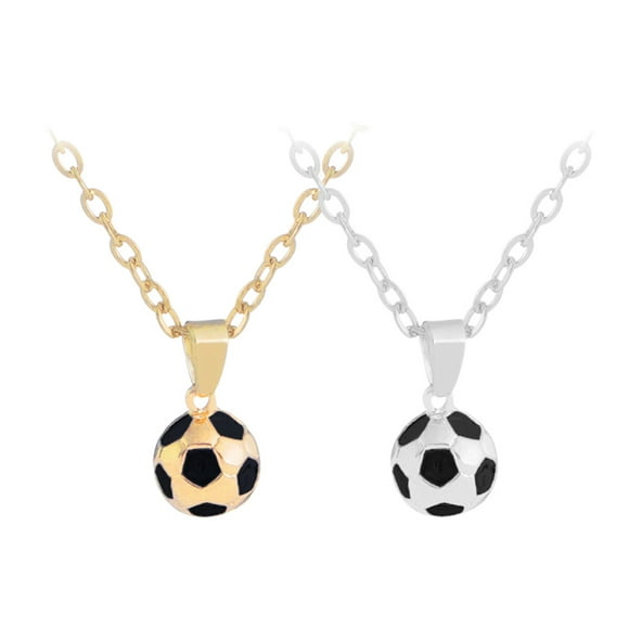 2 elegantes collares de fútbol con forma creativa de balón de fútbol, colgante, regalo de joyería para hombres (dorado y plateado, 1 unidad cada uno)