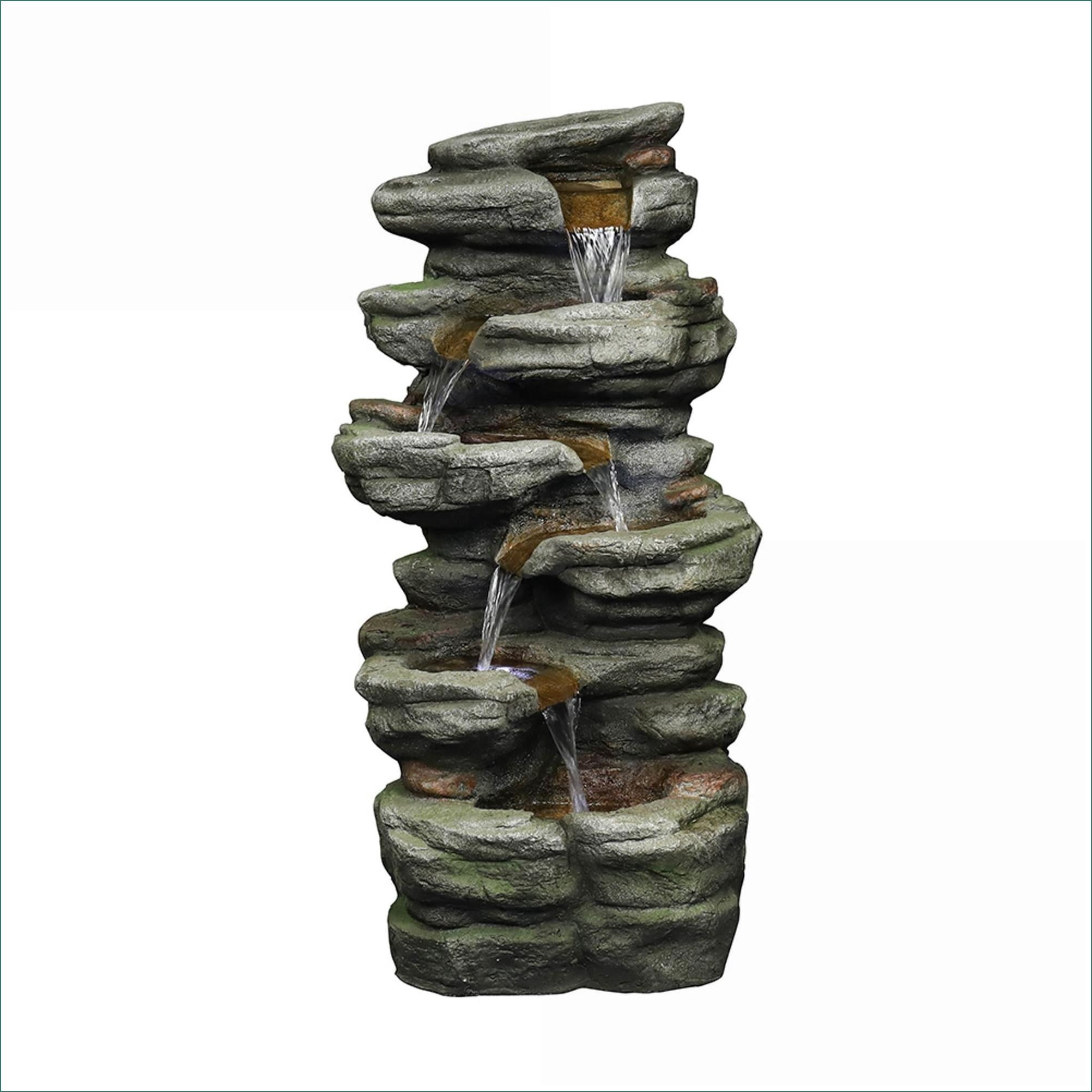 Fountains 30.7" 6-Tier Rock Waterfall Fountain with LED Lights, for Patio Garden Indoor Outdoor | Resin | Rock