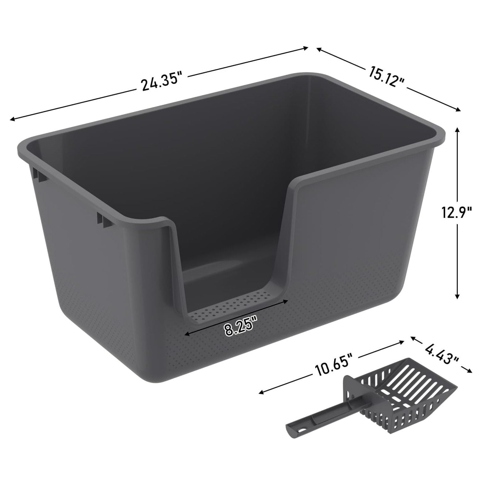 Cat Litter Boxes 2 Pack - Extra Large High Sided Pan, 24.35 x 15.12 x 12.9 Inch Gray - Open Top Cat Litter Box for Easy Access & Cleaning