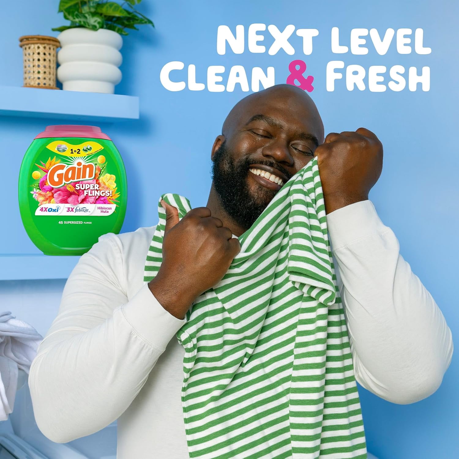 Super Flings Laundry Detergent Pacs, 45 Count, Hibiscus Hula scent, irresistibly clean and fresh washing detergent laundry soap pacs