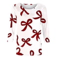 thumbnail image 2 of Women's Valentine's T-Shirt Three Quarter Sleeve Bow Print Crewneck Top for Romantic White S, 2 of 7