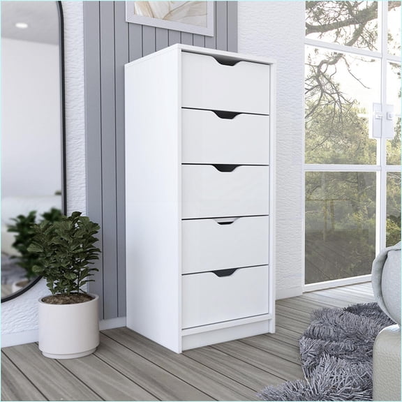 Dressers | Kamran 5-Drawer Narrow White Dresser | Particle Board