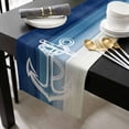 thumbnail image 3 of Nautical Anchor Navy Blue Cotton Linen Table Runner 13 x 70 inch Coastal Ocean Ombre Striped Non-slip Rectangular Dining Table Decor for Wedding Party Holiday Dinner, 3 of 8