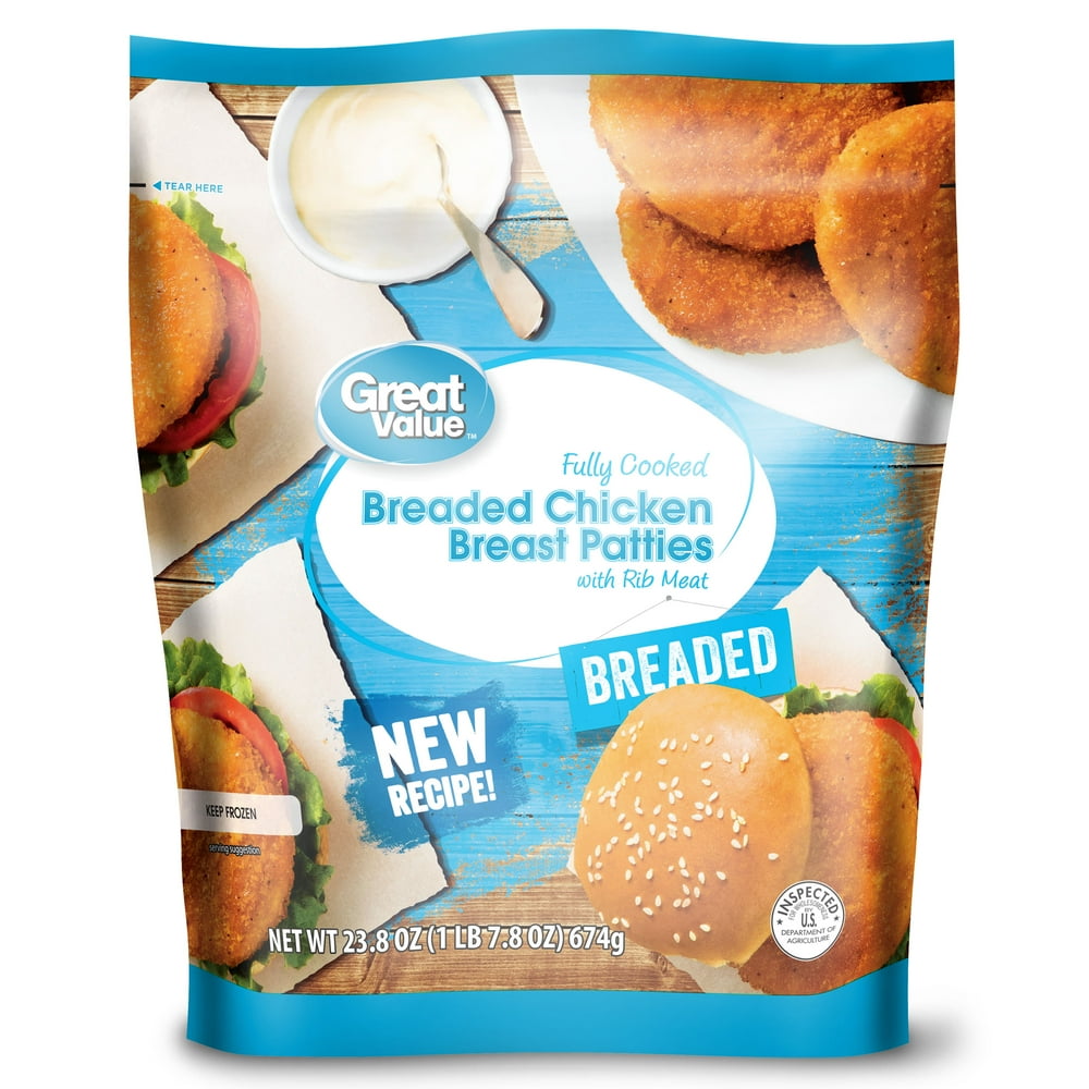 Great Value Fully Cooked Breaded Chicken Breast Patties, 23.8 oz