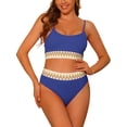 thumbnail image 1 of Conjuntos de bikini de dos piezas de talle alto con canalé para mujer, con tirantes ajustables, traje de baño, color azul zafiro, talla X-Large, 1 of 5