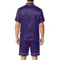 thumbnail image 4 of Mens Satin Silk Shorts Sleeve Pajama Set, Button Down Shirts and Shorts Lightweight Sleepwear with Pocket for Home Dark Purple 3XL, 4 of 4