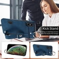thumbnail image 5 of for iPhone X/XS Wallet Case with Card Holder, Hand Wrist Strap Loop Holder Kickstand, Finger Grip Ring PU Leather Double Buttons Shockproof Soft TPU Cover for iPhone X/XS, Blue, 5 of 10