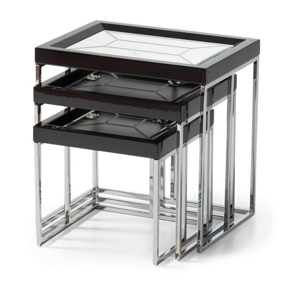 Carmela Set of 3 Nesting Tables - Glossy Charcoal Sand