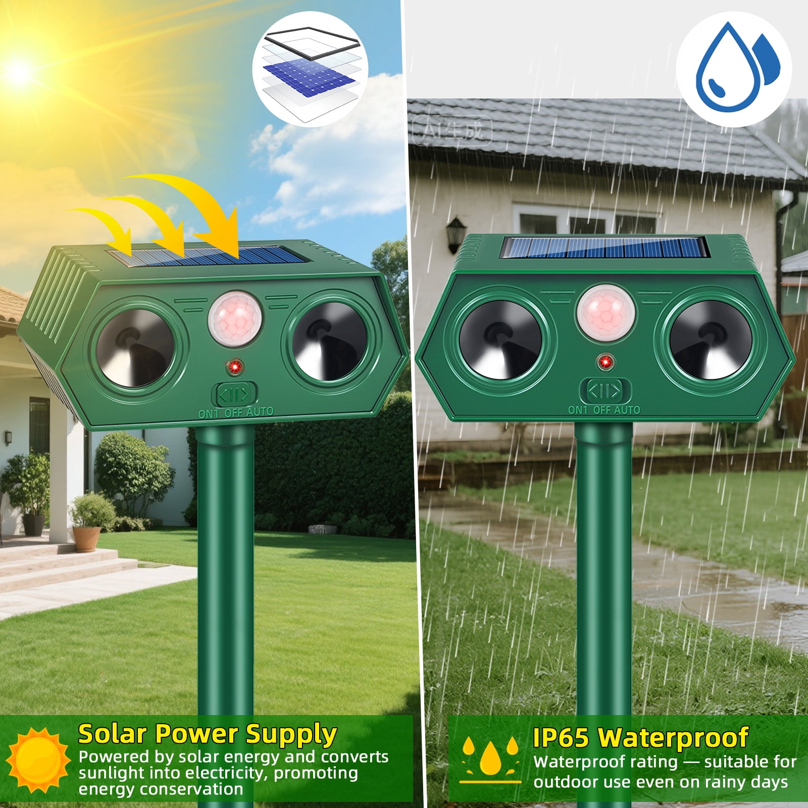 JahyElec Solar Ultrasonic Animal Repellent,4 Pack Cat Repeller Outdoor Deer Deterrent Devices with Motion Sensor to Raccoon Rabbit Dog Skunk with lP44 Waterproof for Yard Garden