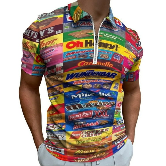 Candy Wrappers Men Zipper T-shirt Summer Casual Short Sleeve T-shirt Top