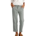 thumbnail image 2 of Karymi Sweatpants Women Solid Fake Linen Mid Rise Button Zip Fly Slim Straight Leg Cropped Ankle Length Casual Trouser Pants with Front Slant Pockets Capri Pants for Women, 2 of 5