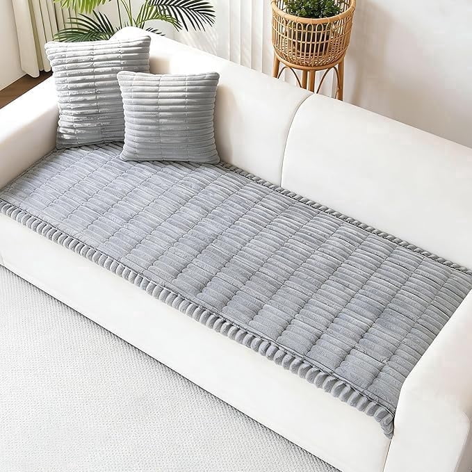 Couch Cover Sofa Cover Non Slip Fuzzy Couch Covers for Dogs Washable Thick Soft Sofa Slipcovers Cushion Pet Friendly Furniture Protector(Grey,27.5"x70.8"）
