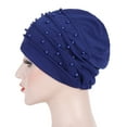 thumbnail image 4 of Prolriy Turbans for Women Women Beading Hat Muslim Ruffle Floral Turban Wrap Cap Head Wraps Hats for Women Blue, 4 of 4