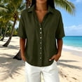 thumbnail image 3 of WAGUTH Womens Cotton Linen Snap Botton Front Shirts Collared Short Sleeve Tops Casual Summer Tunic Blouses with Chest Pocket,Army Green,L, 3 of 8