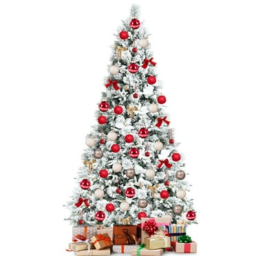 Topbuy Artificial Snow Flocked Christmas Tree 7FT Hinged Christmas Tree W/ 919 Branch Tips