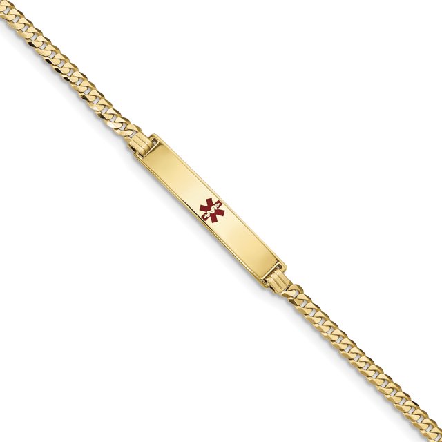 Bracelet d'Identité à Maillons Plats en Émail Rouge Émail Médical en Or Jaune 14K
