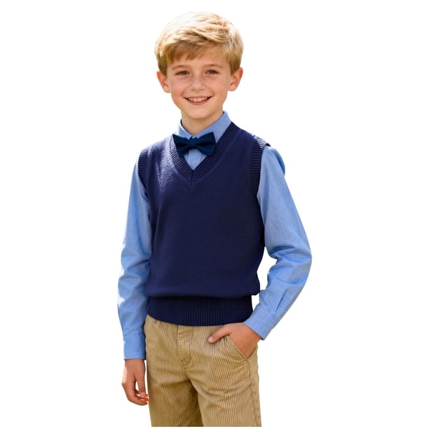 Camiseta sin mangas con cuello en V para niños y niñas, temporada, color liso, cuello en V, suéter de punto, top de poliéster para niña