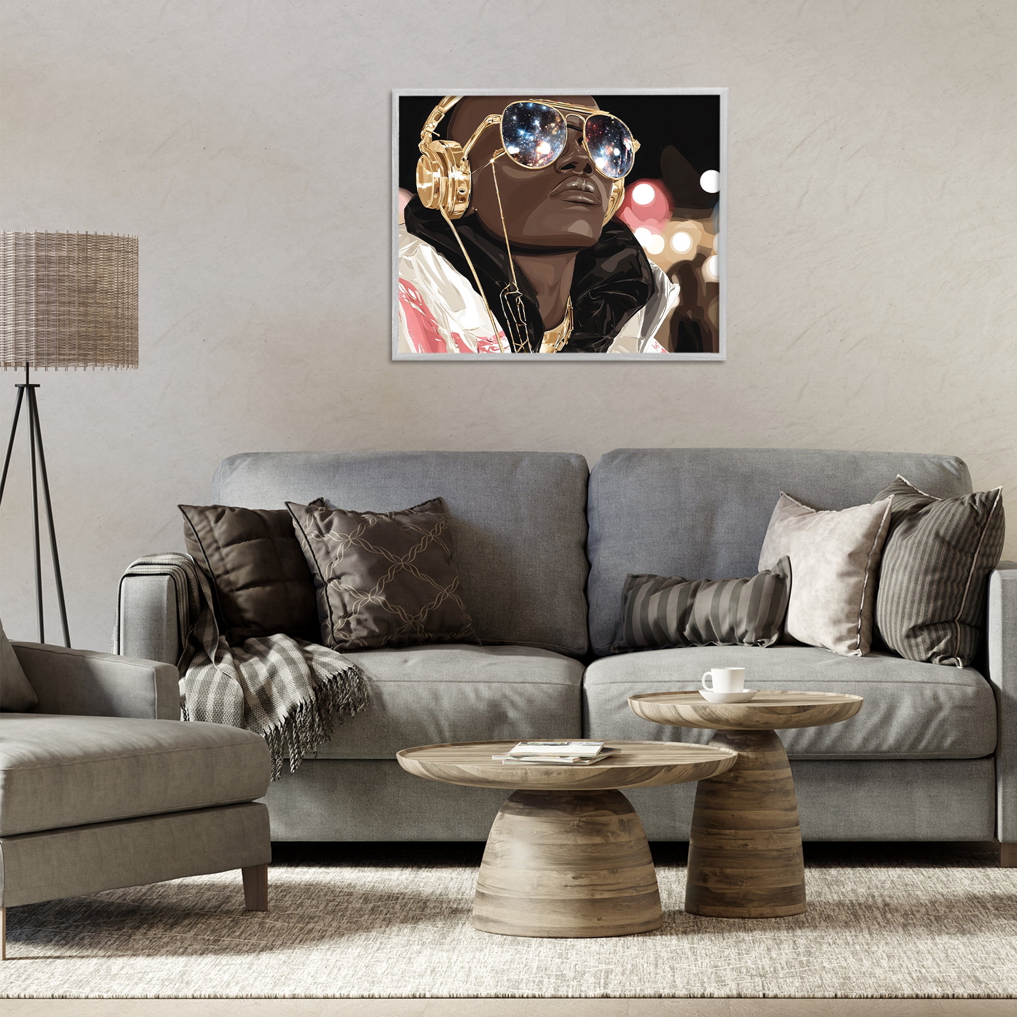 Stupell Industries Starry Eyed Shades with Headphones Gray Framed Giclee Art, design by Franklyn Gregory