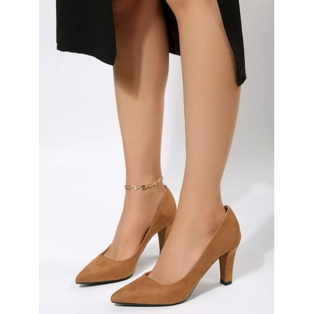 

Minimalist Point Toe Chunky Heeled Faux Suede Court Pumps Women‘s Footwear