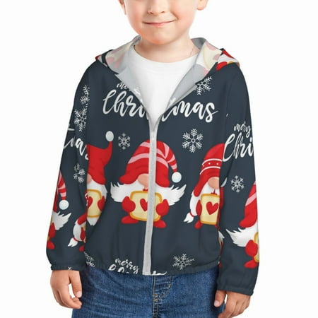 

Lukts Three Cute Christmas Gnomes Print Children s Long-Sleeved Sun Protection Clothing Hooded Sweatshirts for Boys and Girls Outdoor Sports-2 Years