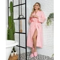 thumbnail image 2 of Lotus Linen Women’s Waffle Robe with Piping - Lightweight Cotton Spa Bathrobe, Blush 3XL, 2 of 6