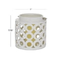 thumbnail image 3 of DecMode White Ceramic Circles Decorative Candle Lantern with Cut Out Design, 3 of 8